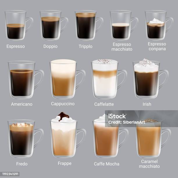 コーヒータイプセットベクトルリアルな孤立イラスト - コーヒーのベクターアート素材や画像を多数ご用意 - コーヒー, コーヒー栽培, 書体