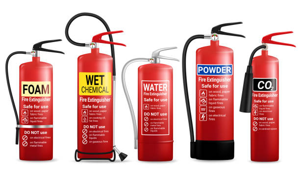 ilustrações de stock, clip art, desenhos animados e ícones de realistic fire extinguisher set, vector isolated illustration - dioxide