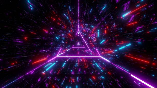 istock highly abstract desctroyed glowing 3d illustration with glowing triangle wireframe background wallpaper 1192342528