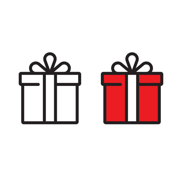 ilustraciones, imágenes clip art, dibujos animados e iconos de stock de diseño vectorial de icono de caja de regalo. - regalos navidad
