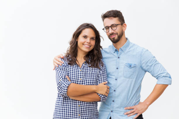istock Cheerful couple hugging and posing 1192344964