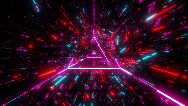 istock highly abstract desctroyed glowing 3d illustration with glowing triangle wireframe background wallpaper 1192346470