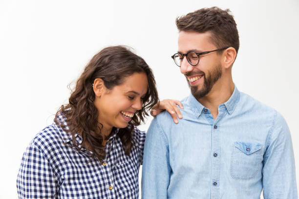 istock Happy joyful couple talking and laughing 1192352408