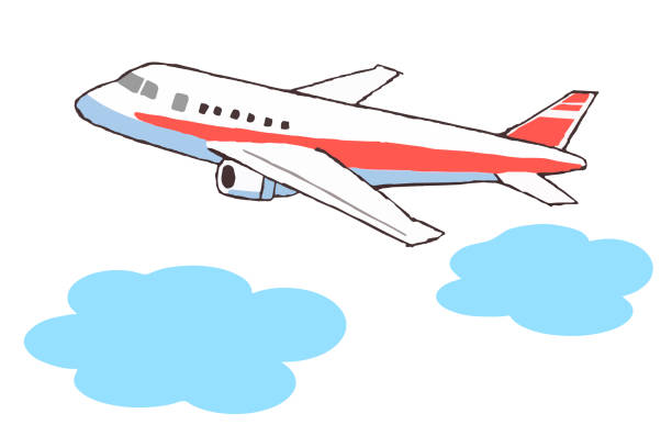 Airliner flying above the clouds Transportation, vehicle hit the road stock illustrations