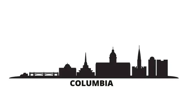 Vector illustration of United States, Columbia city skyline isolated vector illustration. United States, Columbia travel black cityscape