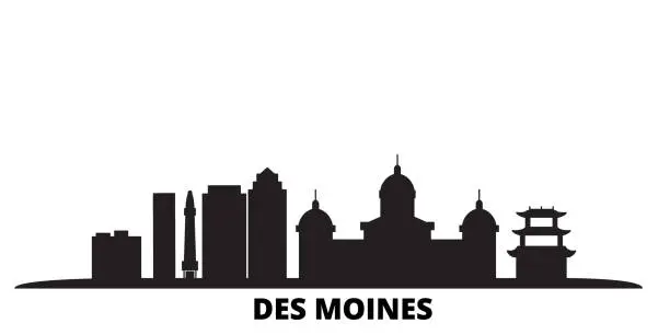 Vector illustration of United States, Des Moines city skyline isolated vector illustration. United States, Des Moines travel black cityscape