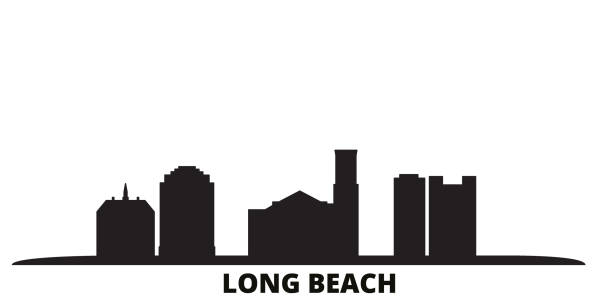 United States, Long Beach city skyline isolated vector illustration. United States, Long Beach travel black cityscape United States, Long Beach city skyline isolated vector illustration. United States, Long Beach travel cityscape with landmarks downtown long beach stock illustrations
