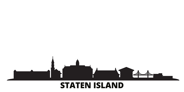 United States, New York Staten Island city skyline isolated vector illustration. United States, New York Staten Island travel cityscape with landmarks