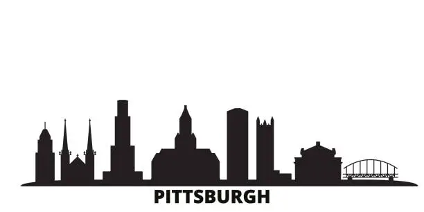 Vector illustration of United States, Pittsburgh city skyline isolated vector illustration. United States, Pittsburgh travel black cityscape