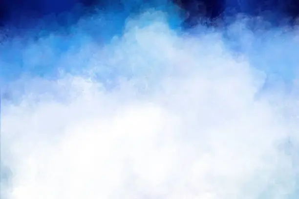 Watercolor Painting - Blue and White Brush Strokes - Hand Painted - like White Clouds on Dark Blue Sky with Space for Copy
