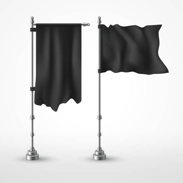 istock Black flag on flagpole flying in the wind isolated on white, 3d illustration - Illustration 1192380640