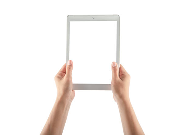 istock female hands holding a tablet computer gadget with isolated screen 1192384375