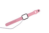 pink smart watch on white background