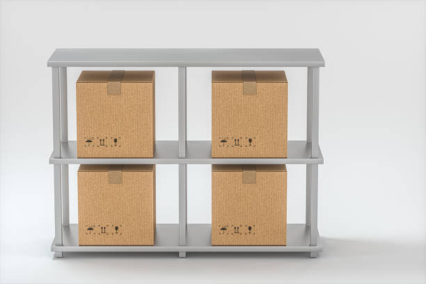 istock The cartons are put on neatly arranged shelves, 3d rendering. 1192387665