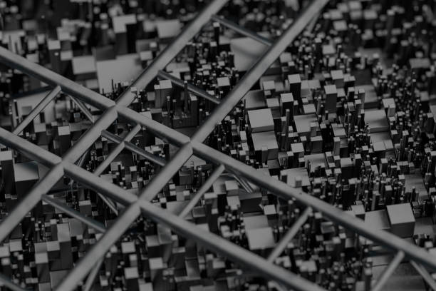 istock Steel reinforcement with dark background, 3d rendering. 1192388765