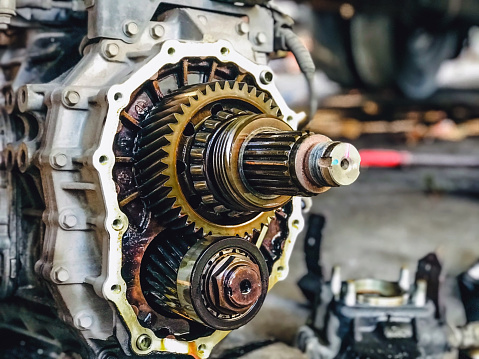 Closeup gears of car engines.