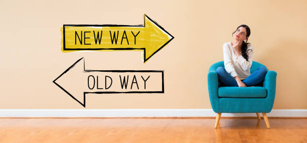 istock Old way or new way with woman in a thoughtful pose 1192398593