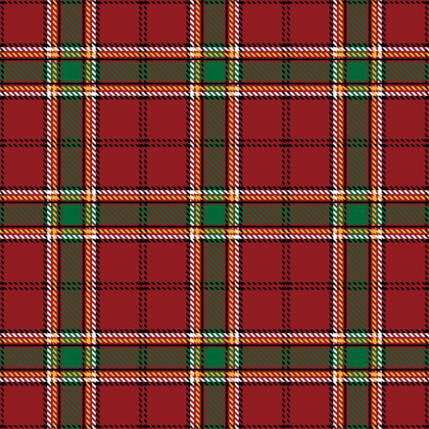 istock Tartan plaid seamless pattern yellow white black green red line fabric texture red background, Scottish cage, New year Christmas Decoration ,Vector illustration 1192407601