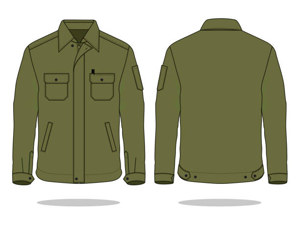 армия куртка вектор для шаблона - long sleeved shirt blank black stock illustrations