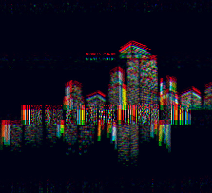 abtract glitch style city office building background