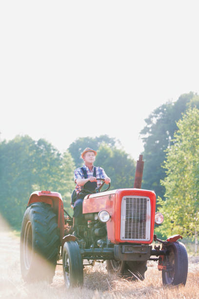 istock Mature farmer driving tractor in field 1192420985