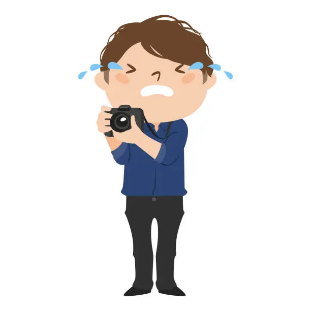 Vector illustration of Occupation illustration. Male photographer.Crying man.
