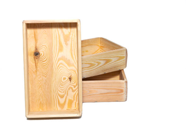 Empty wooden box. Made of pine, on a light white background