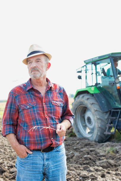 istock Senior farmer standing in field 1192426770