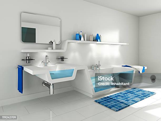 Baño Moderno Foto de stock y más banco de imágenes de Artículos de aseo - Artículos de aseo, Baldosa, Bañera