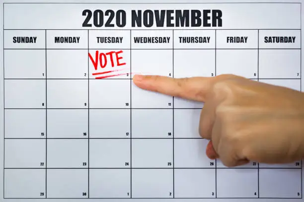 Photo of American president election vote reminder on 2020 November calendar day.