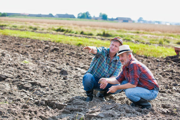 istock Farmers discussing over soil in field 1192431447