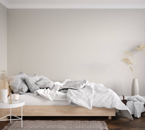 istock Scandinavian bedroom, wall mockup 1192448411