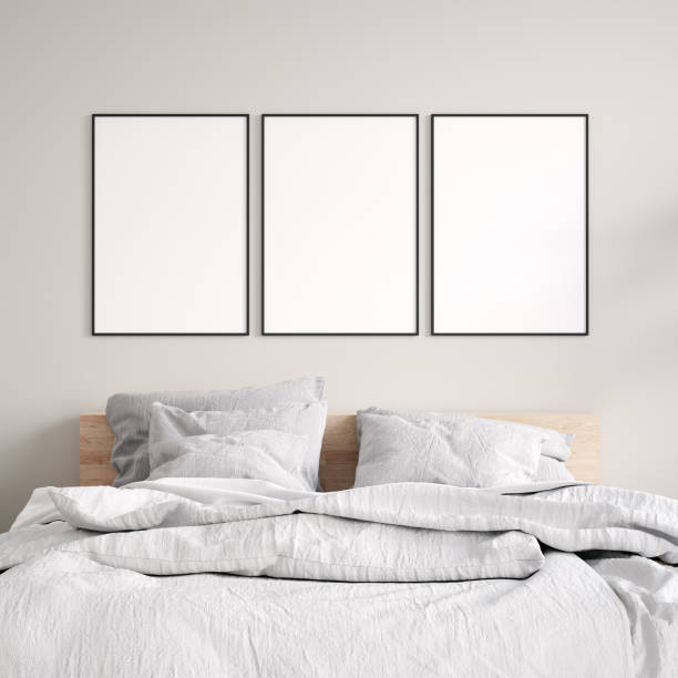 istock Mock-up poster frame in bedroom, Scandinavian style 1192448412