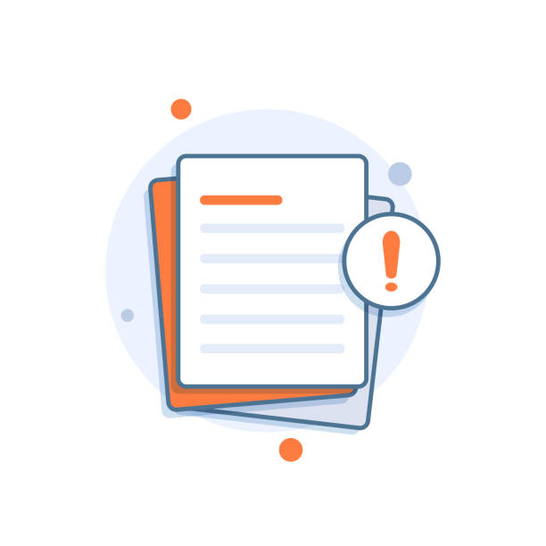 illustrazioni stock, clip art, cartoni animati e icone di tendenza di documento con avviso o bolla di notifica di errore - documenti