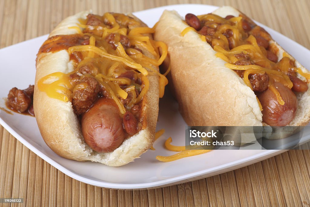 Chili Dogs  Cheese Stock Photo