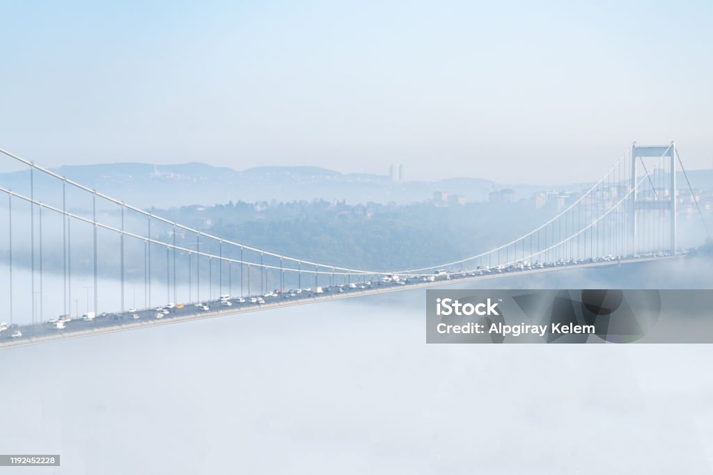 Fogy air over the sea great istanbul Bosphorus Bridge Istanbul Stock Photo