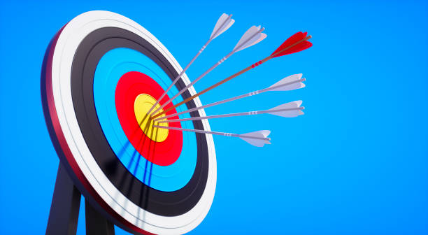 istock Archery target and arrow on blue sky 1192452330