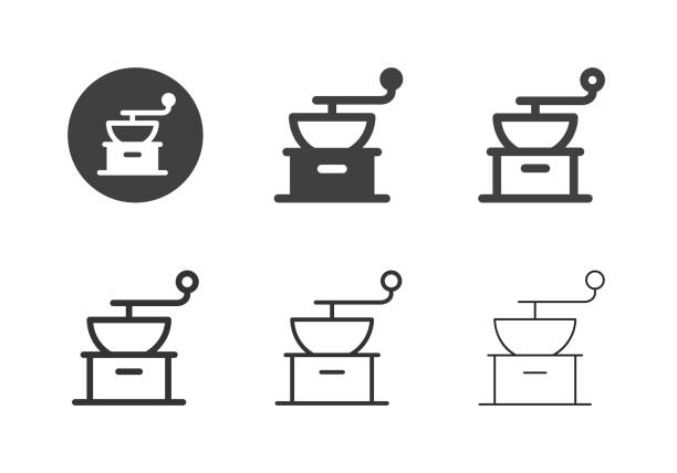 ilustrações de stock, clip art, desenhos animados e ícones de coffee grinder icons - multi series - grinding