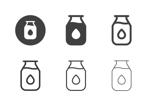 ikony butelek mlecznych - multi series - semi skimmed milk stock illustrations