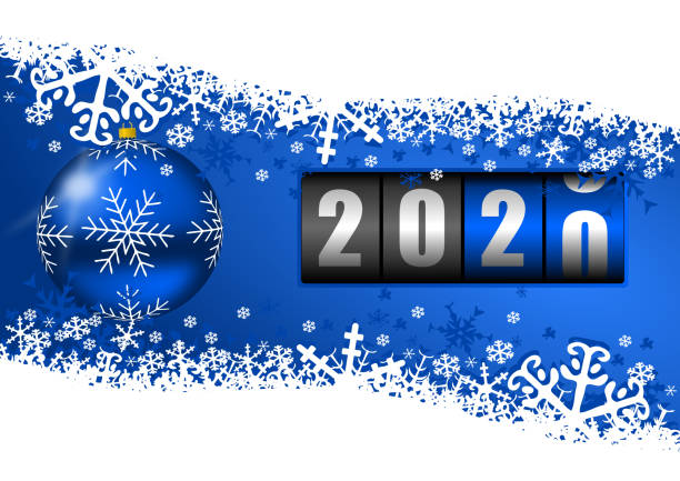 nền năm mới 2020, minh họa, thiệp chúc mừng với quả bóng giáng sinh màu xanh, quầy và bông tuyết với không gian sao chép trống - 789win4 hình minh họa sẵn có