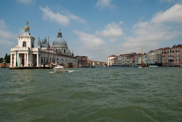 Venice, Italy: Basilica di Santa Maria della Salute und Punta della Dogana, view from a boat into the Grand Canal