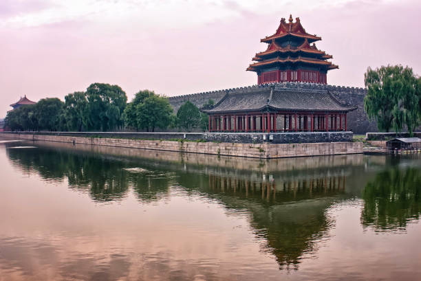 istock Corner Tower of Forbidden City under the outer Moat at dusk. 1192459873