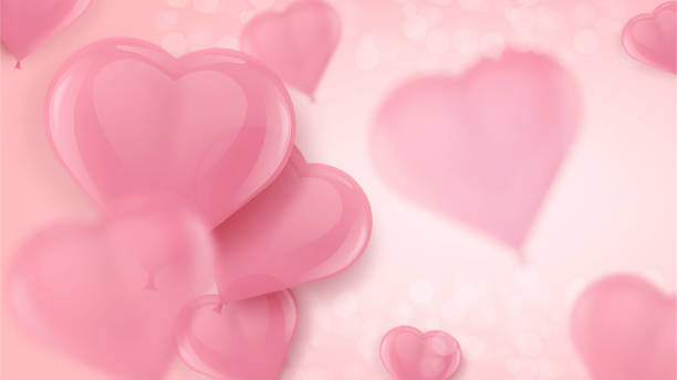 istock Pink Air Heart Shaped Balloons executed in a realistic manner. Vector holiday illustration of flying balloons. Valentine's Day, Women's Day or Wedding invitation festive decoration on rosy background 1192467082