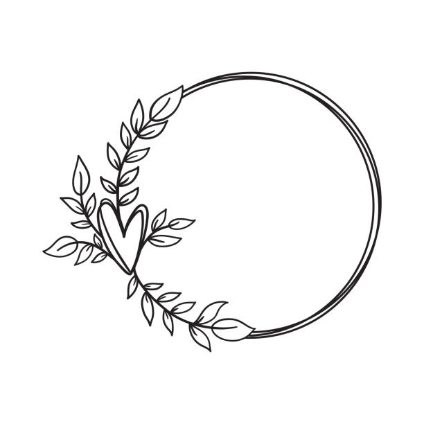 ilustrações de stock, clip art, desenhos animados e ícones de hand drawn doodle laurel wreath with heart. sketch floral frame. - invitation love shape botany