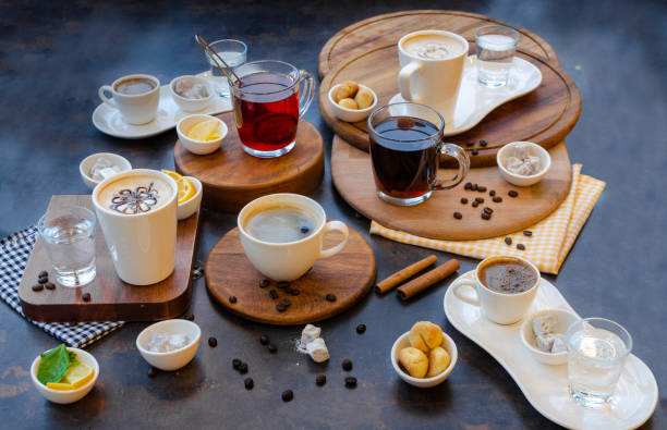 istock Different types of coffees and teas- perspective view 1192470007