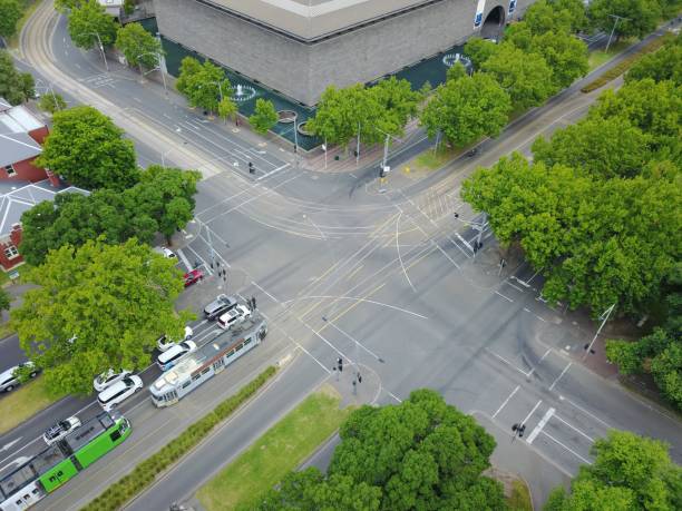 istock Aerial view - tram crossing 1192472693