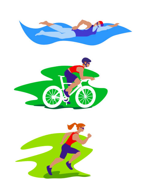 ilustrações de stock, clip art, desenhos animados e ícones de triathlon - silhouette swimming action adult