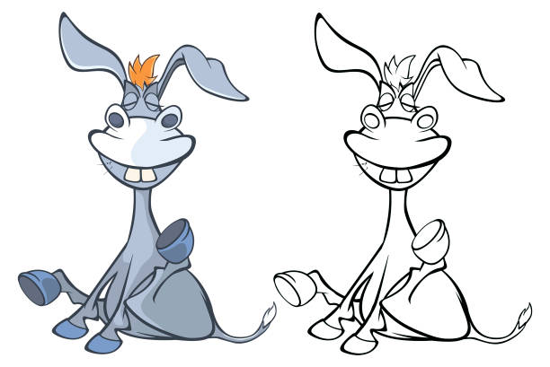 вектор иллюстрация симпатичный персонаж мультфильма burro для вас дизайн и компьютерная игра. набор набросков раскраски - ass mule animal bizarre stock illustrations