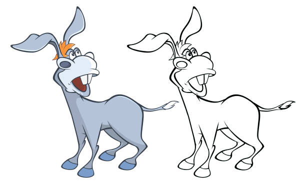 вектор иллюстрация симпатичный персонаж мультфильма burro для вас дизайн и компьютерная игра. набор набросков раскраски - ass mule animal bizarre stock illustrations