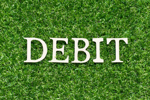 istock Wood alphabet letter in word debit on artificial green grass background 1192477203